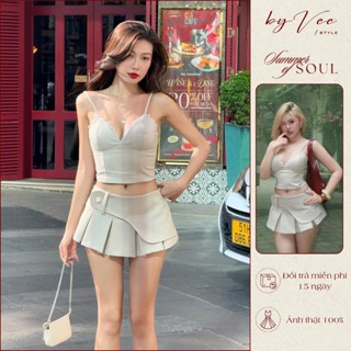 Set Áo Chân Váy Xếp Ly ByVeeStyle, Set Cúp Ngực Chân Váy Kaki Năng Động Trẻ Trung và Cá Tính