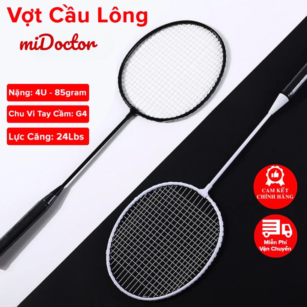 Vợt Cầu Lông Đơn Huấn Luyện MiDoctor Khung Hợp Kim Nhôm Thép Carbon Chắc Chắn Nhẹ 85gram G4 24Lbs