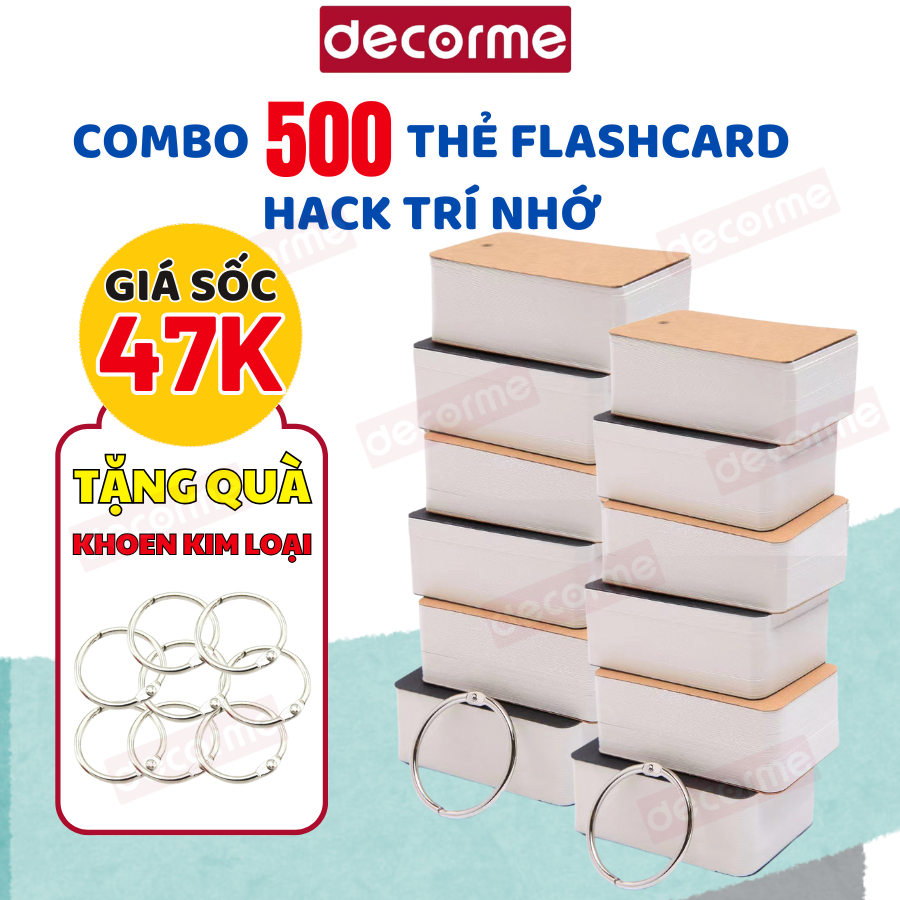 Combo 500 thẻ Flashcard học từ vựng DecorMe Thẻ Hỗ Trợ Ghi Nhớ Từ Vựng Tập Giấy Nhớ Các Hành Tinh Nh