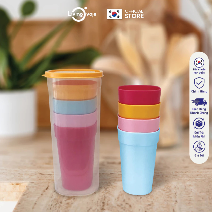 Bộ Ly 4 màu dễ thương - Tiện dụng đi đã ngoại - Du lịch- Living On
