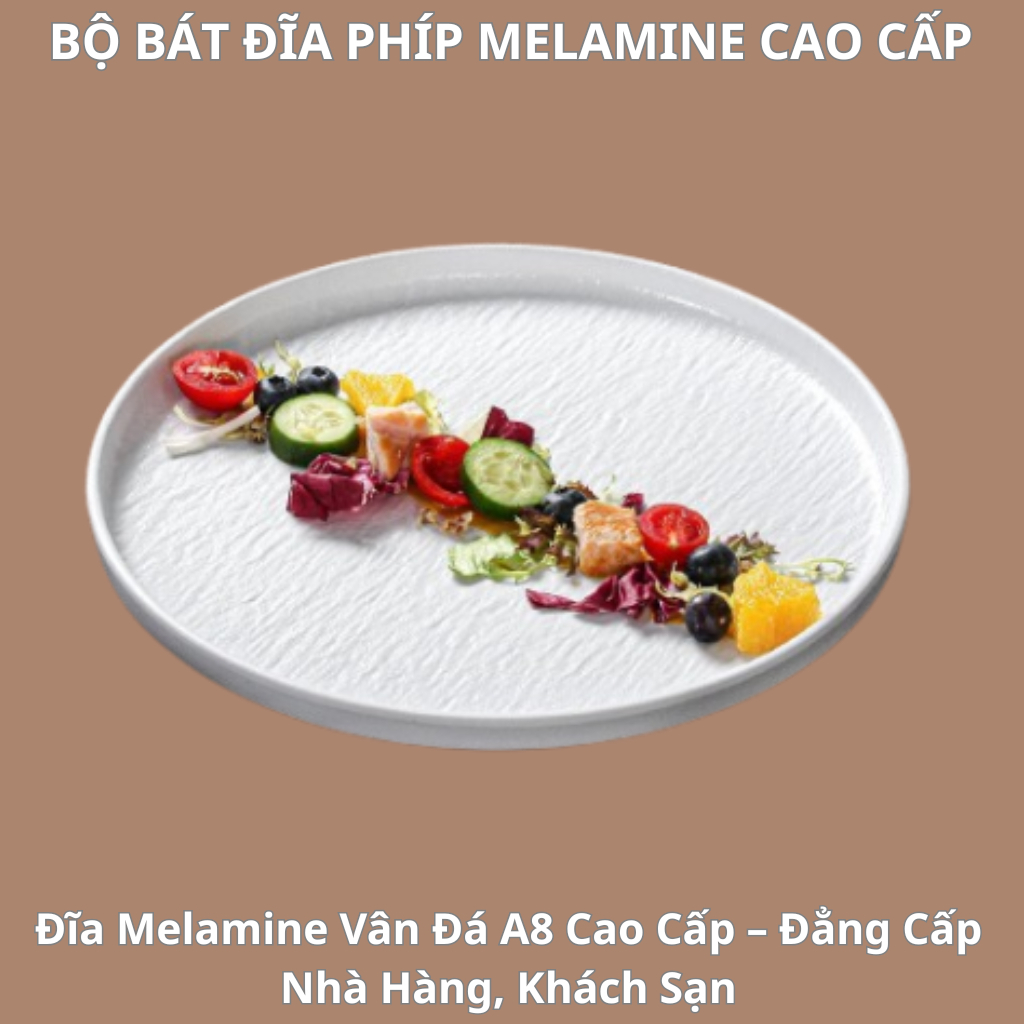 Đĩa Tròn Sâu Vân Đá Trắng Melamine A8 Cao Cấp B362 5 Size
