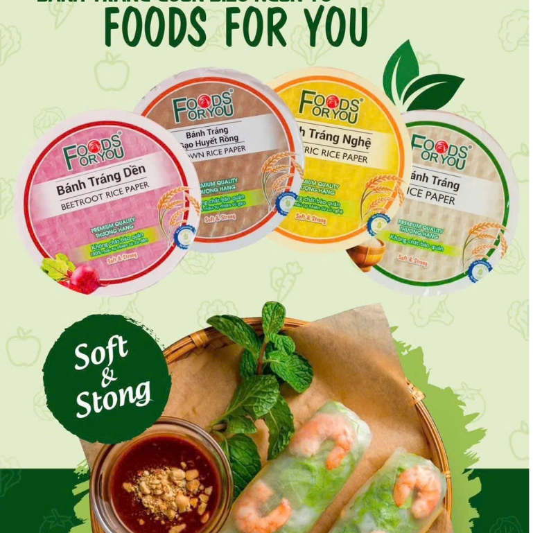 Bánh tráng cuốn gạo lứt (3 màu) Food For You 300g giảm cân eat clean healthy (trắng, vàng-nghệ, hồng-củ dền)