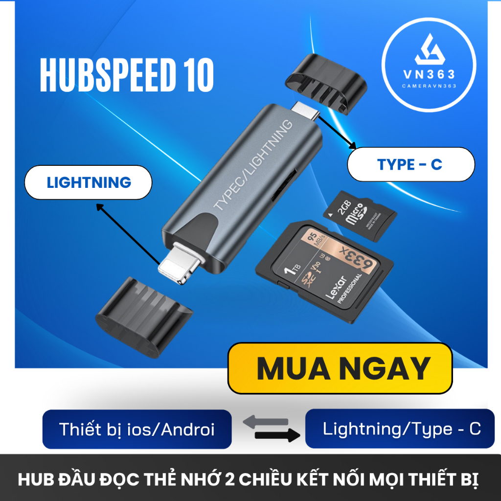 Đầu đọc thẻ nhớ đa năng TF/SD 2in1 TYPE-C/Lightning - Hub 2in1 đọc thẻ nhớ truyền dữ liệu cho mọi th