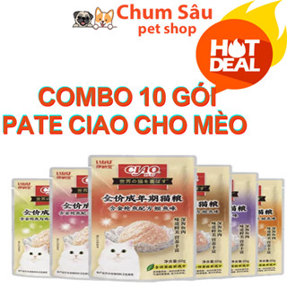Combo 10 Pate Ciao Cho Mèo gói 60g, Thức Ăn Ướt Dạng Gói Cho Mèo Mọi Lứa Tuổi