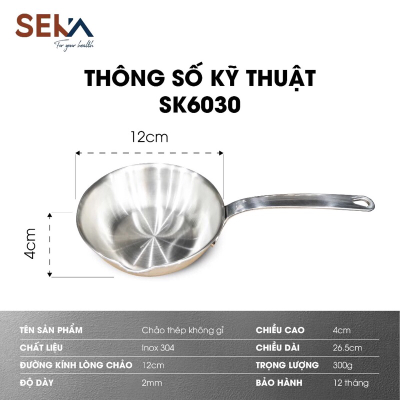 Chảo Mini Seka 12cm inox 304 Sáng Bóng Chính Hãng