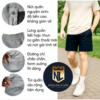 Quần short nam vải kaki cá sấu co giãn 2 chiều form trên gối lưng thun thoải mái khóa kéo YKK bền bỉ.Ngoclieu _store. 