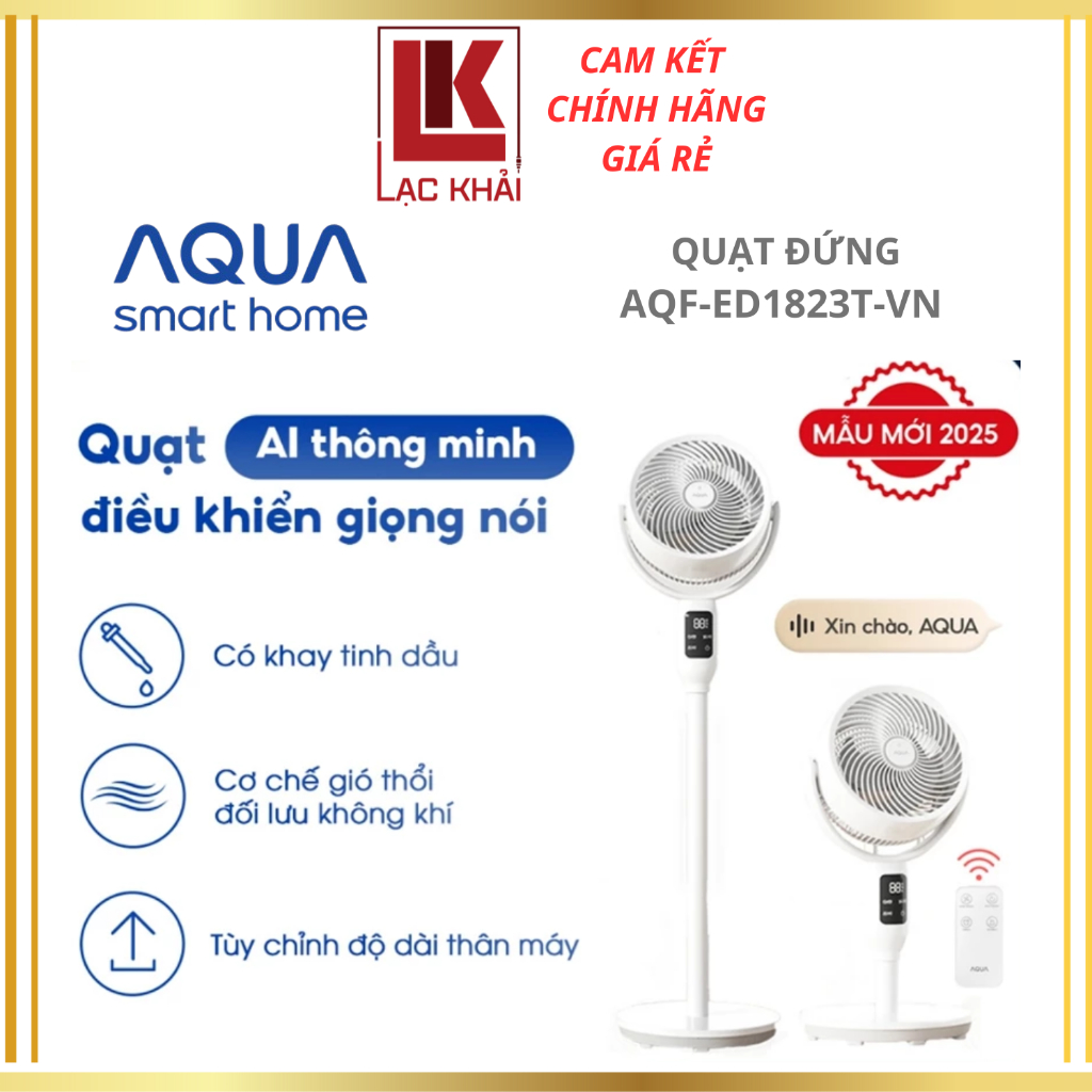 Quạt đứng đối lưu Aqua AQF-ED1823T, AI điều khiển giọng nói, có khay tinh dầu - Chính hãng