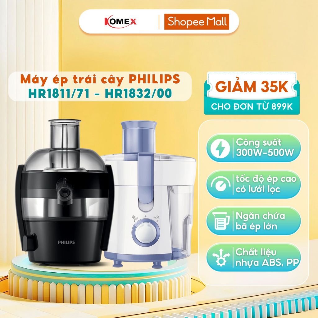 Máy ép trái cây Philips HR1832/00 và HR1811/71, Công suất 500W, Ép trái cây nhanh chóng, 1 tốc độ ép