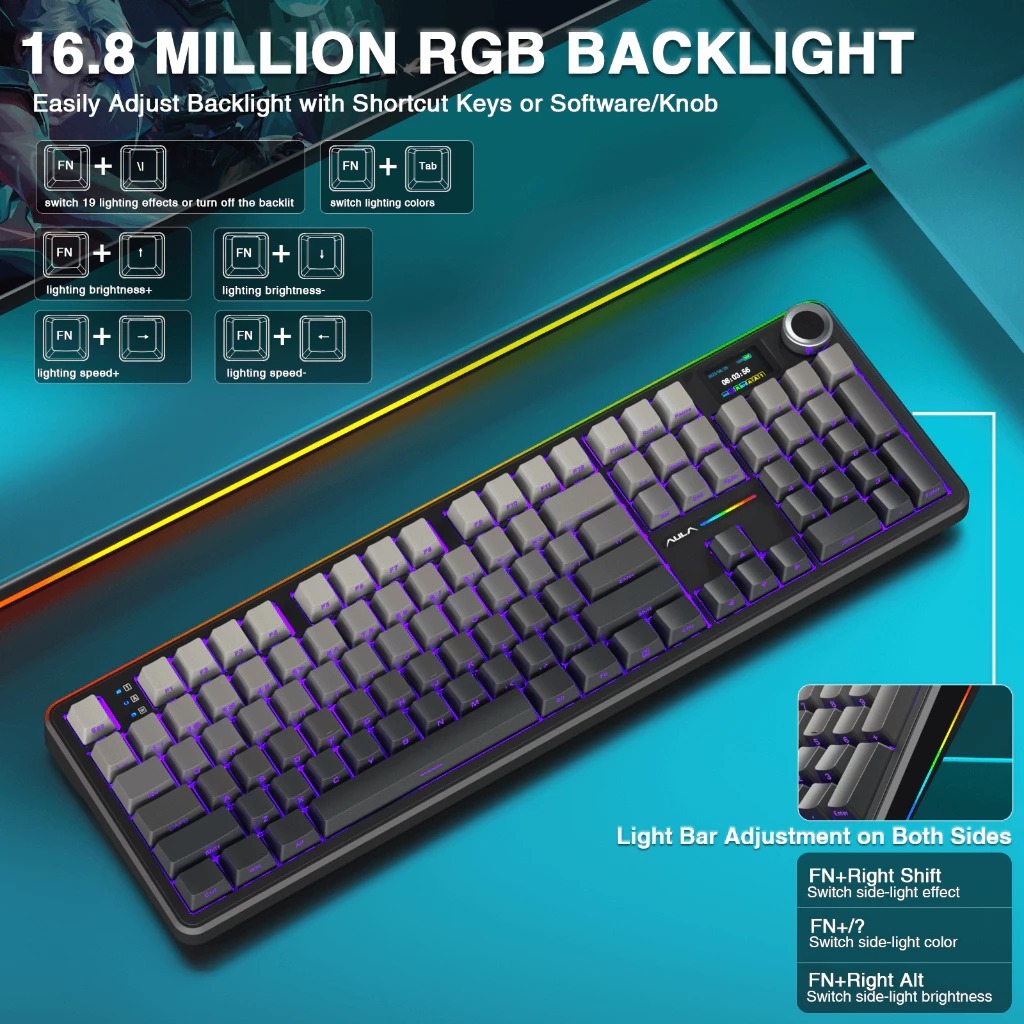 Bàn phím cơ Silent không dây AULA F108 Pro - Hỗ trợ hotswap - LED RGB nhiều chế độ - 3 mode kết nối | BigBuy360 - bigbuy360.vn