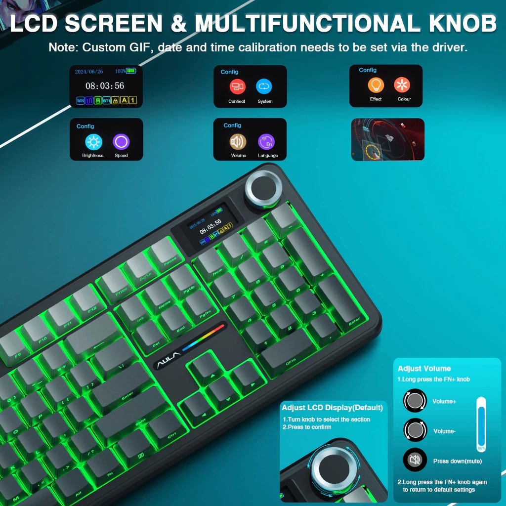 Bàn phím cơ Silent không dây AULA F108 Pro - Hỗ trợ hotswap - LED RGB nhiều chế độ - 3 mode kết nối | BigBuy360 - bigbuy360.vn