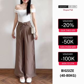 Quần ống suông BIGSIZE Banamo Sài Gòn quần ống rộng kẻ sọc cạp cao phối dây phong cách Hàn Quốc 9003