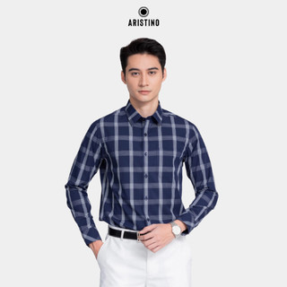 Áo sơ mi nam dài tay ARISTINO họa tiết trắng kẻ tím than nam tính, lịch lãm- ALS21002