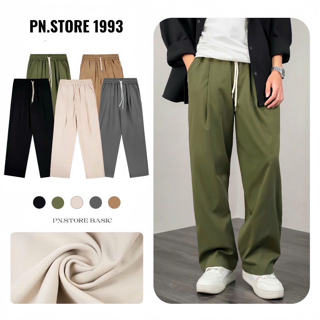 [Bản Cao Cấp] Quần Vải Ống Rộng Kaki Dù Ống Rộng Vải Đẹp Mềm Thoáng Mát PN.STORE 1993 Ong Nữ Voi Kem