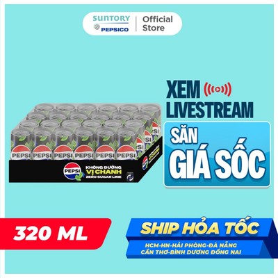[TEST FBS] Pepsi Vị Chanh Không Calo, Không Đường (320ml/lon)