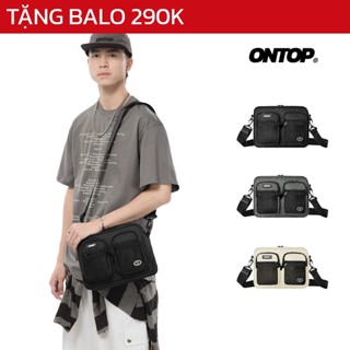 Túi đeo chéo nhiều ngăn phối lưới ONTOP vải canvas màu đen, xám, kem đựng vừa khổ A5 Mesh Double Pocket | O-B60