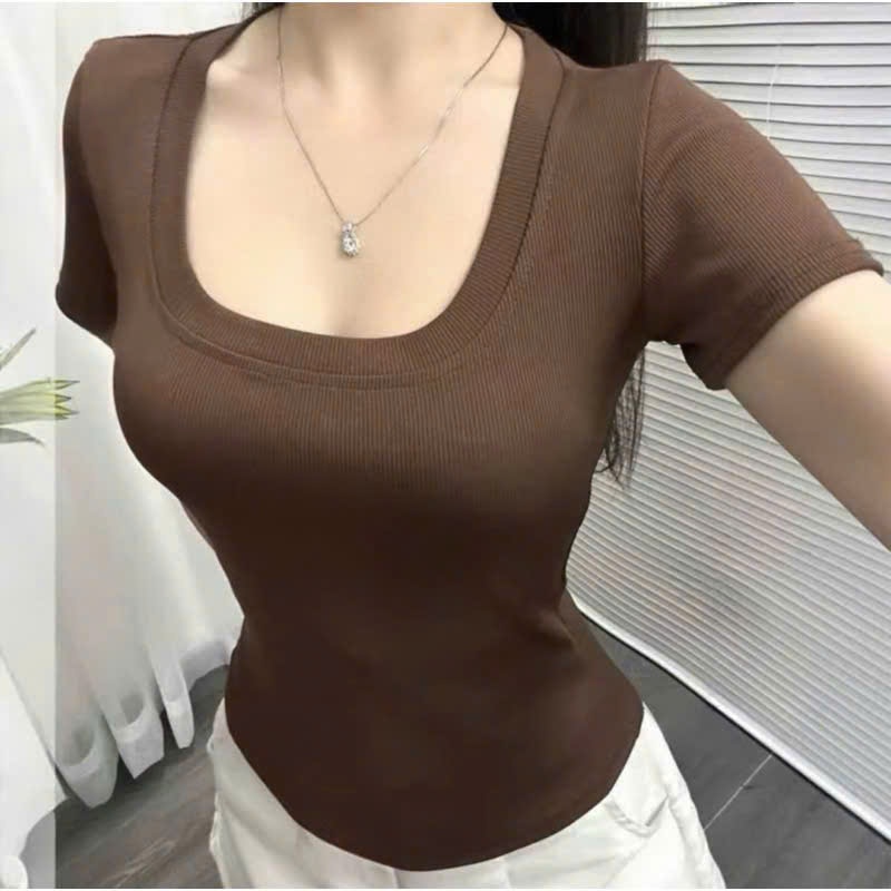 Combo 3 Áo thun cổ vuông, Áo thun tăm ôm body tôn dáng chất liệu co giãn thoáng mát,aobody aothunnu | BigBuy360 - bigbuy360.vn