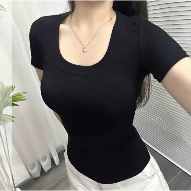Combo 3 Áo thun cổ vuông, Áo thun tăm ôm body tôn dáng chất liệu co giãn thoáng mát,aobody aothunnu | BigBuy360 - bigbuy360.vn