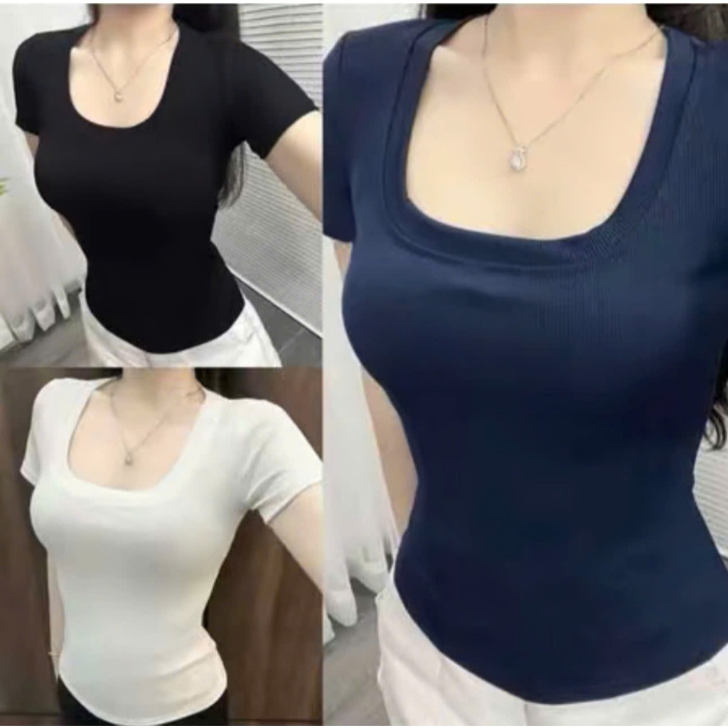 Combo 3 Áo thun cổ vuông, Áo thun tăm ôm body tôn dáng chất liệu co giãn thoáng mát,aobody aothunnu | BigBuy360 - bigbuy360.vn