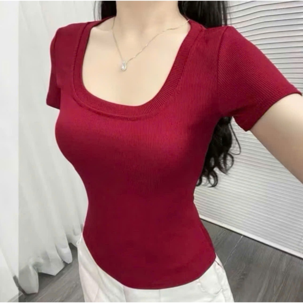 Combo 3 Áo thun cổ vuông, Áo thun tăm ôm body tôn dáng chất liệu co giãn thoáng mát,aobody aothunnu | BigBuy360 - bigbuy360.vn