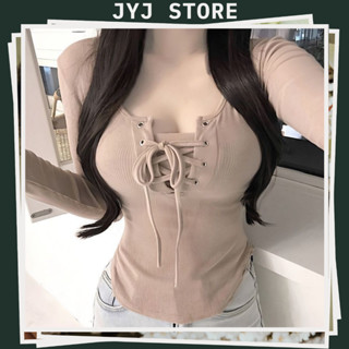 Áo thun nữ dài tay ôm dáng,quyến rũ, thiết kế dây buộc tinh tế tôn vòng một, đường cong mềm mại, mẫu thời trang