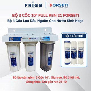 Bộ 3 Cốc Lọc 10 inch đầu nguồn cho nước sinh hoạt lắp sẵn ren 21 Forseti - Bảo hành 1 tháng