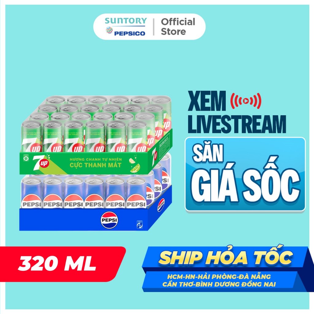   LIVE  Combo Bung Xõa Cực Đã - 1 Thùng Pepsi & 1 Thùng 24 Lon 7Up  320ml lon hoặc 350ml lon  