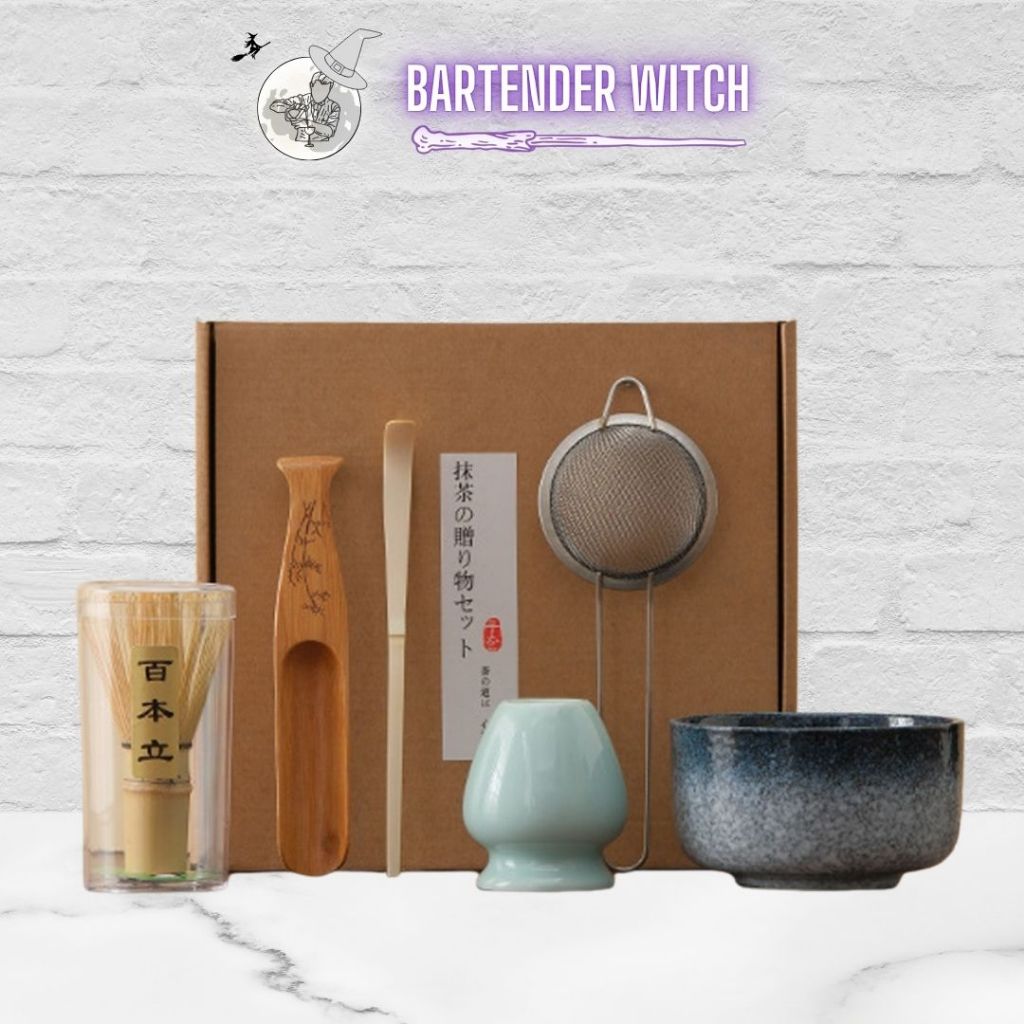 Dụng cụ pha chế matcha gồm bát đánh matcha, chổi Chasen và đế gác chổi - Bartender Witch