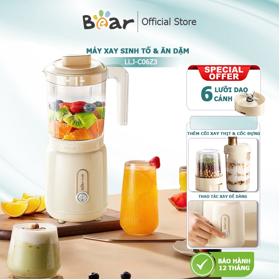 Máy Xay Sinh Tố Cầm Tay Bear, Xay Hoa Quả Công Suất Lớn, Chất Liệu An Toàn LLJ-D04A1 [ BH 12 THÁNG ]