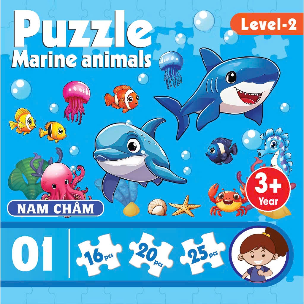 Đồ chơi xếp hình-Sổ sách puzzle ghép hình ĐỘNG VẬT BIỂN LV201 nam châm hút chắc chắn, phát triển cho