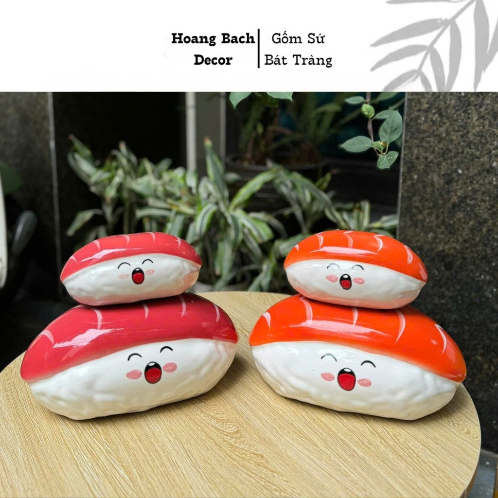 Heo Đất Tiết Kiệm - Ống heo đất tiết kiệm hình Sushi cá hồi,cá ngừ Bát Tràng Có 2 Size Dễ Thương