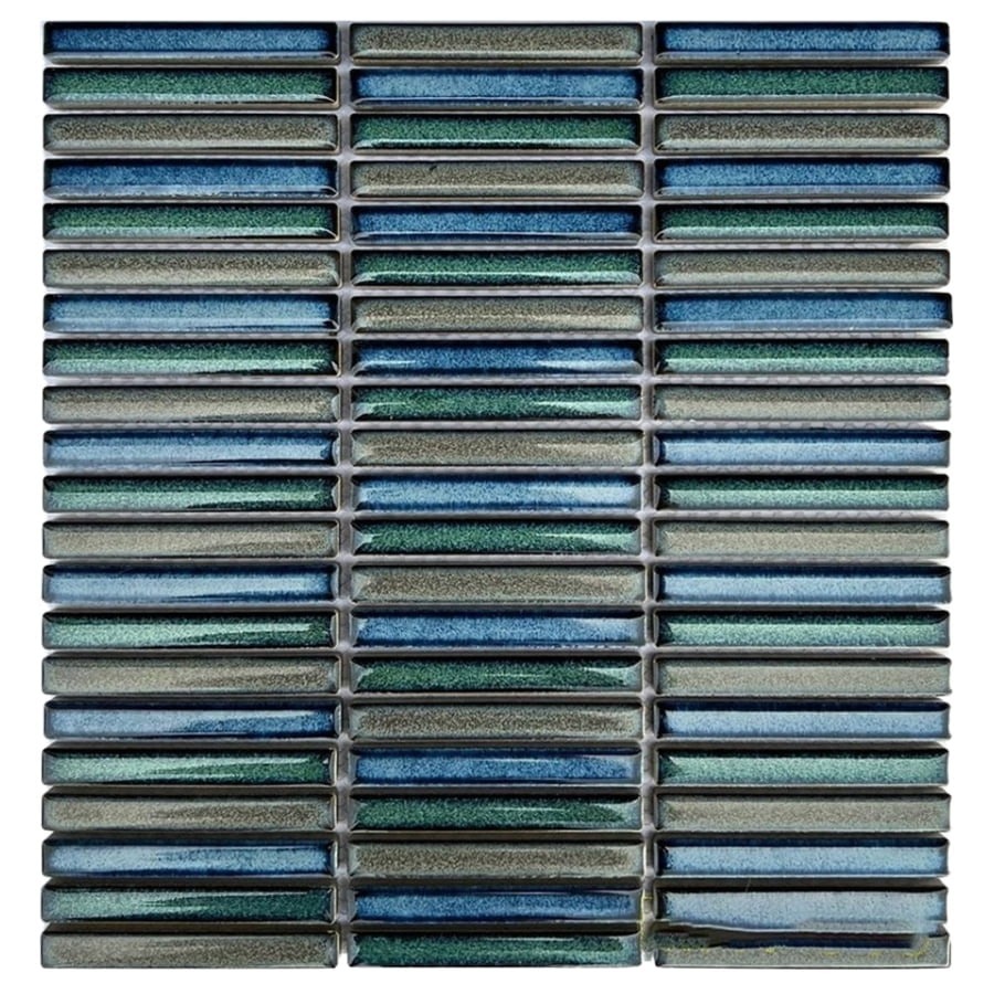 Gạch mosaic thẻ que 3 hàng kt 30x30cm, gạch dán tường stackbond màu xanh mix trang trí quán cafe,..