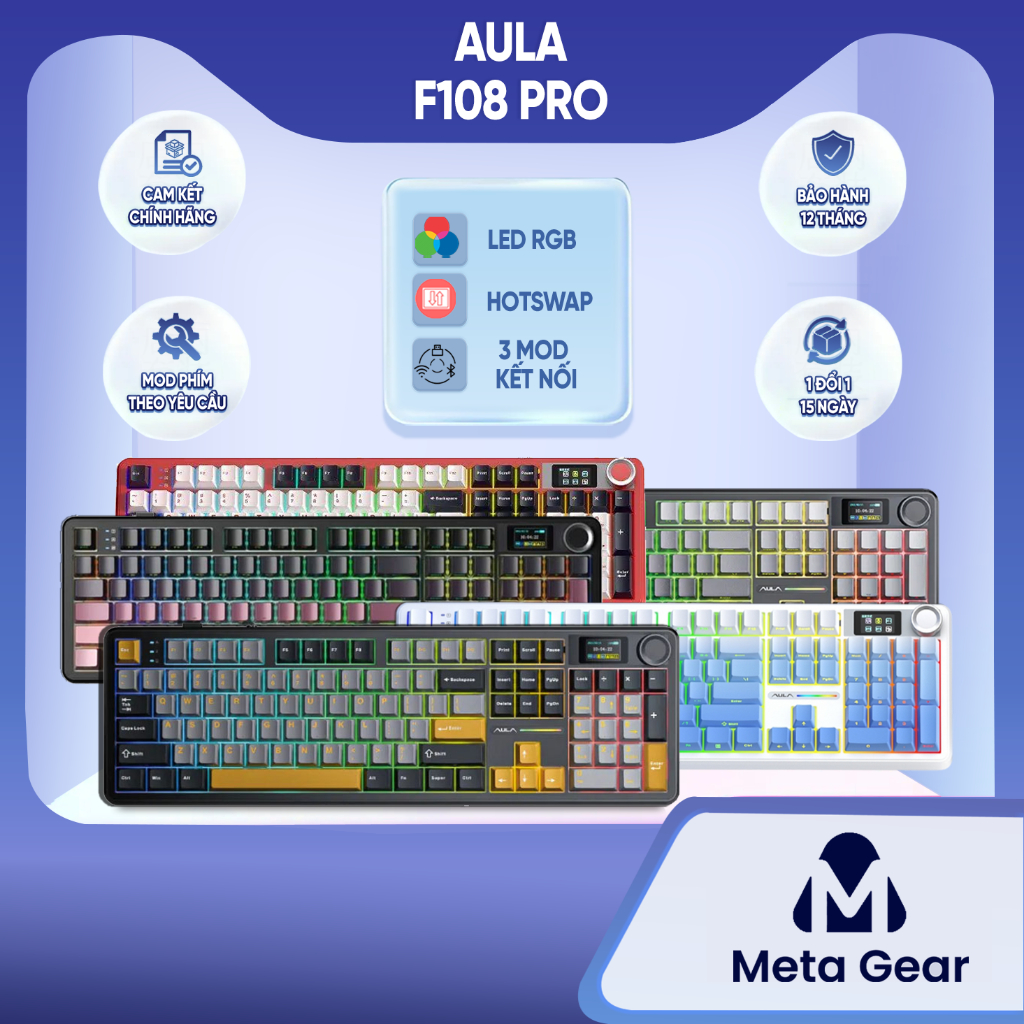 [CHÍNH HÃNG] Bàn phím cơ Aula F108 Pro & S87Pro - Bàn phím Bluetooth,  3 mode kết nối, Hotswap, Led RGB, Keycap PBT | BigBuy360 - bigbuy360.vn