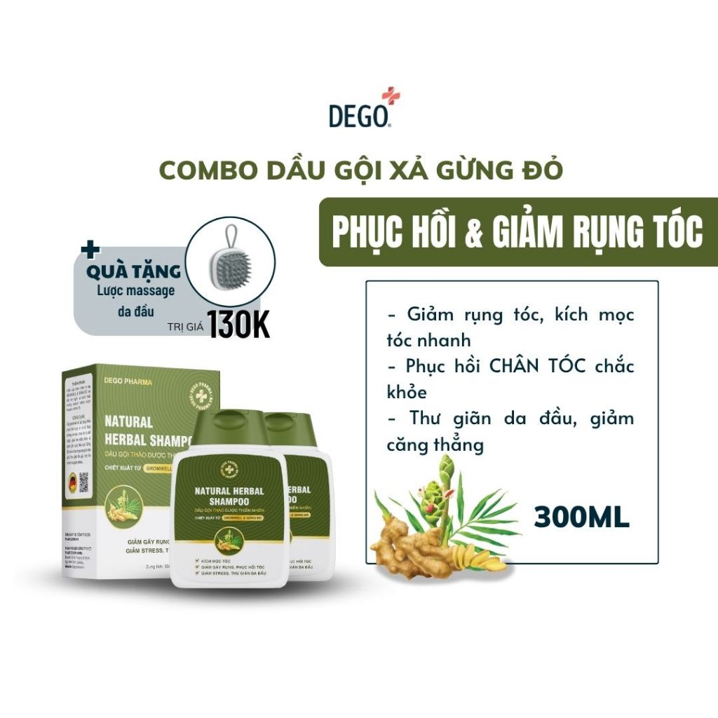 Combo 2 Dầu Gội Gừng Đỏ DEGO PHARMA 250ml Giảm Rụng Tóc & Giúp Tóc Suôn Mượt