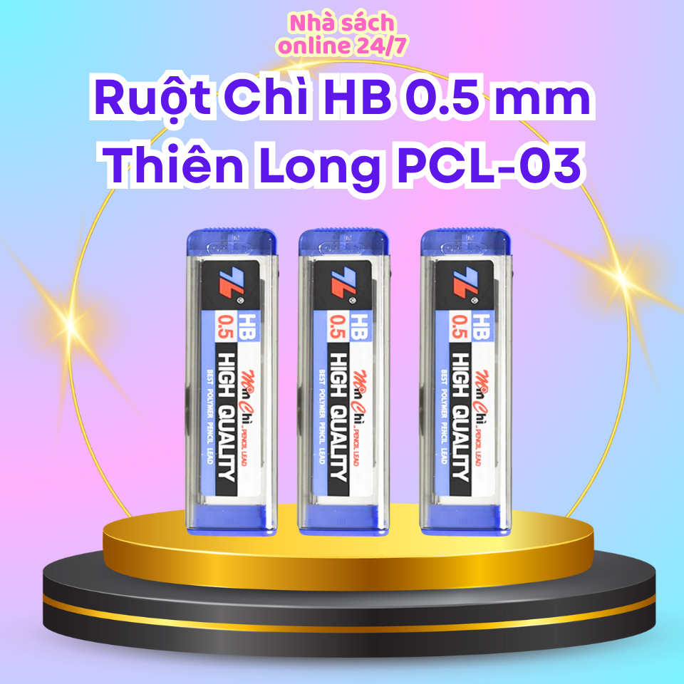 (Combo 5) Ống 20 ngòi Ruột Chì HB 0.5 mm Thiên Long PCL-03, ruột chì cứng khó gãy, đậm nét