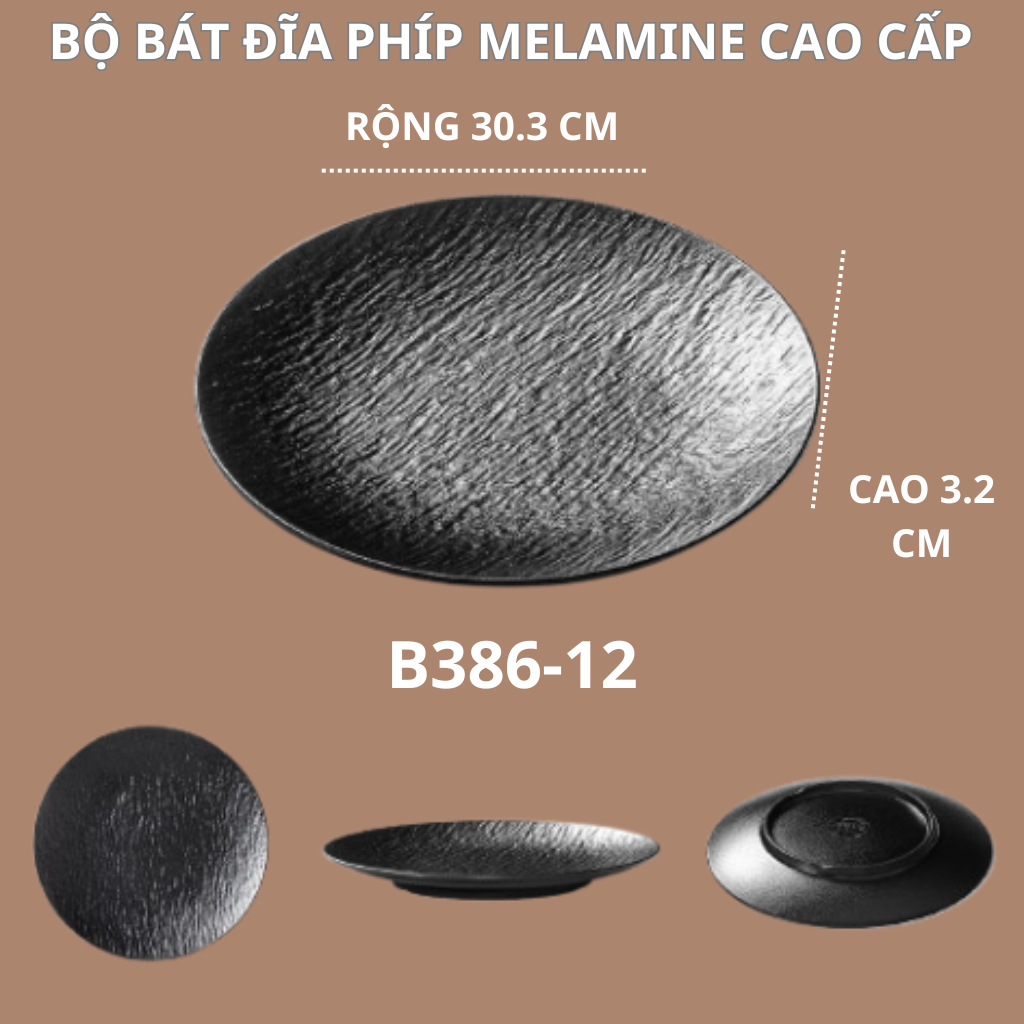 Đĩa Vân Đá Đen Chất Liệu Melamine A8 Cao Cấp B386 6 Size