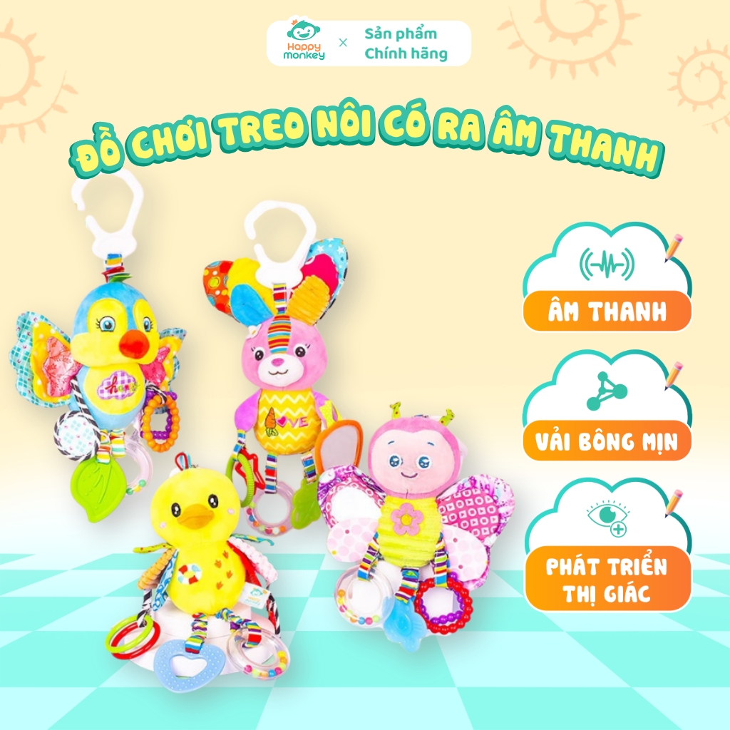 Thú Bông Treo Nôi Cũi, Ô Tô, Xe Đẩy Happy Monkey, Tích Hợp Âm Thanh Vui Nhộn, Giúp Bé Phát Triển Giác Quan - H090
