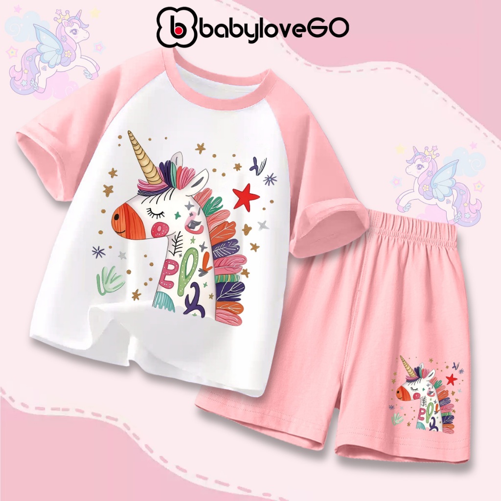 Bộ quần áo bé gái BabyloveGO, set đồ bộ mùa hè chất thun cotton mềm nhẹ thoáng mát cho bé 1-10 tuổi