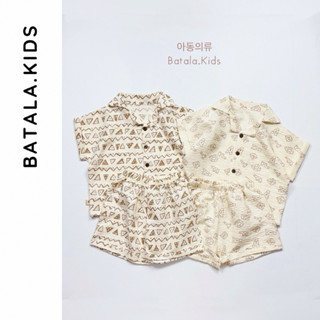 Bộ đồ mùa hè cho bé BATALA KIDS, SET QUẦN ÁO HỌA TIẾT NÂU BE 2 màu kiểu dễ thương Hàn Quốc cho bé trai bé gái thoáng mát
