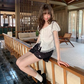 Áo Kiểu Chân Ren, Áo Sơ Mi Nữ Tay Ngắn Màu Trắng Dễ Phối Đồ Mặc Mùa Hè, Đi Chơi, Du Lịch, Đi Biển Đều Xinh