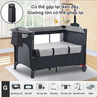 Cũi di động gấp gọn , nôi cũi vải cho bé gấp gọn đa năng nôi ghép giường bố mẹ tặng màn