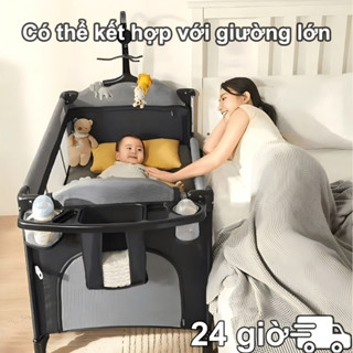 Cũi di động gấp gọn , nôi cũi vải cho bé gấp gọn đa năng nôi ghép giường bố mẹ tặng màn