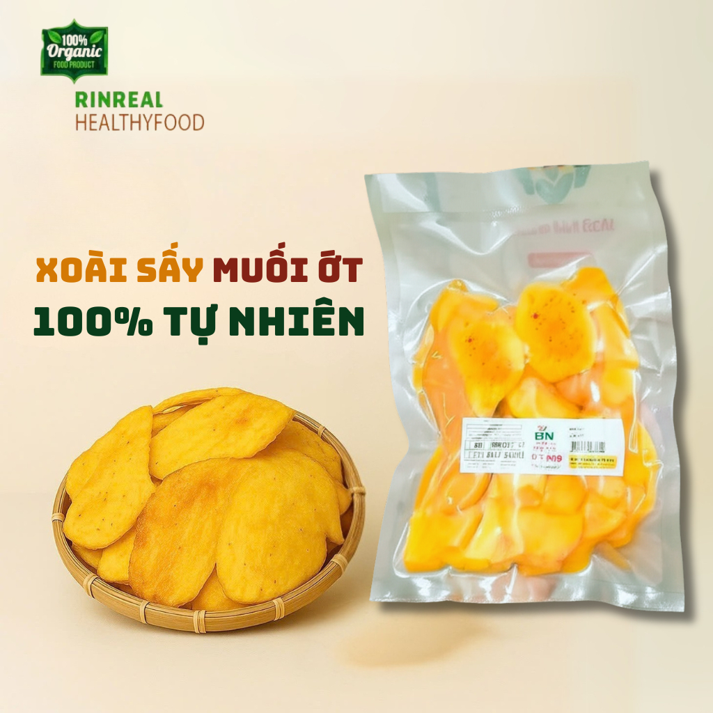 Xoài dẻo muối ớt RIN REAL, xoài chua ngọt cay mặn, xoài mềm muối ớt ăn vặt