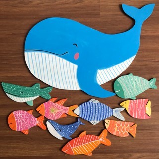 [Tặng kèm keo dán] Set 11 Cá Gỗ Decor Cá Voi Handmade - Đàn Cá Gỗ Dán Tường Trang Trí Phòng Bé Vẽ Ta