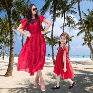  Đầm đôi mẹ bé váy đôi mẹ bé gái cổ bèo tay cánh tiên hàng thiết kế 2 lớp chất liệu mát mẻ thoáng mát cho bé 