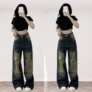 Quần bò nữ MIAA dáng baggy ống suông rộng màu RETRO đen cá tính năng động, quần jean suông màu wash cực tôn dáng