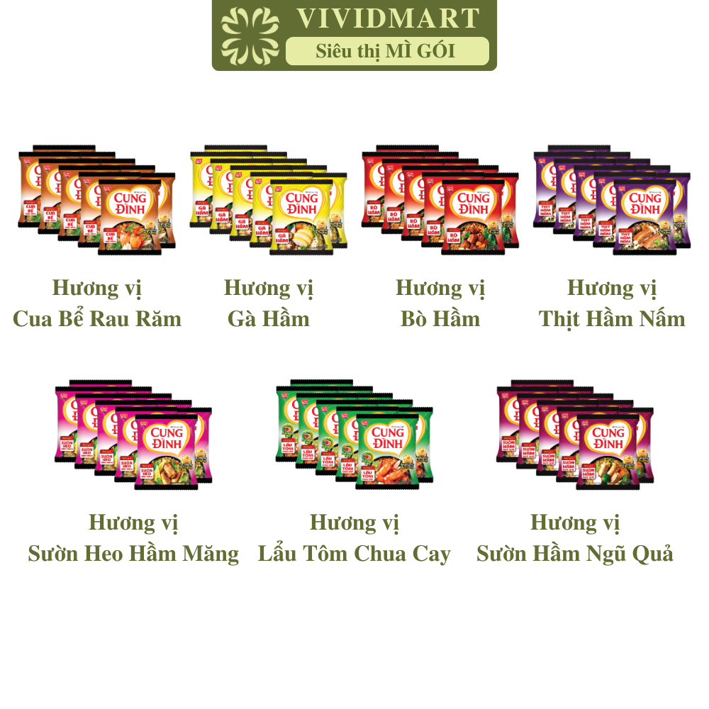 [SET10GÓI]-AFOTECH- Mì Cung Đình 7 vị: Lẩu tôm chua cay, Cua bể, Thịt hầm nấm, Bò hầm, Sườn ngũ quả,