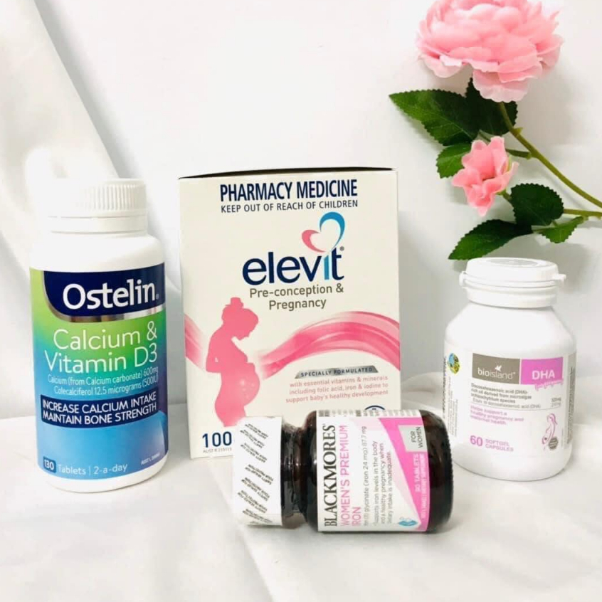 COMBO BẦU ÚC - BỘ TỨ VITAMIN ÚC DÀNH CHO BÀ BẦU (Elevit bầu, Canxi Ostelin bầu, DHA bioisland bầu, S