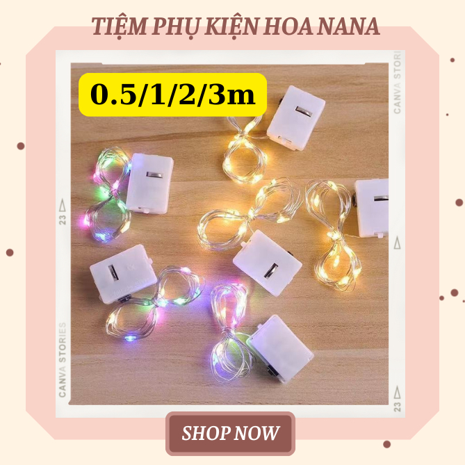 [Dài 0.5/1/2/3m] Đèn LED Với 3 Chế Độ Sáng, 2 Màu Đèn, Kèm Sẵn Pin, Decor Bó Hoa - Bánh Sinh Nhật - Đồ Handmade