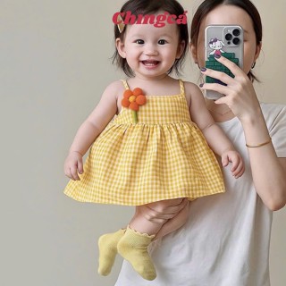 Váy hai dây, váy sát nách cho bé gái chất liệu đũi hàn, Váy kẻ caro Vàng và Hồng phong cách Hàn, có size 8-23kg cc0281