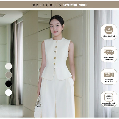 BBSTORE'S Áo Kiểu Công Sở Cổ Tròn Phối Nút Kiểu Chất Gold Gân - A4450A